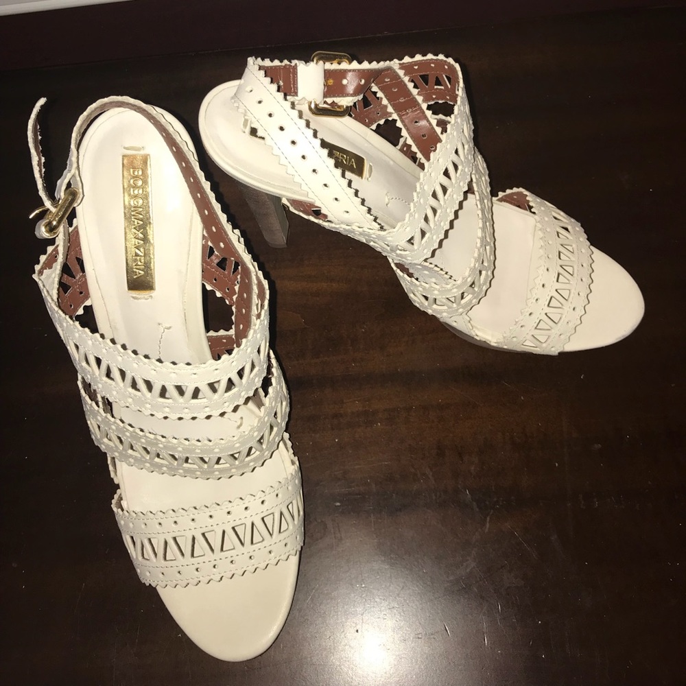 BCBG laser cut leather sandals size 10